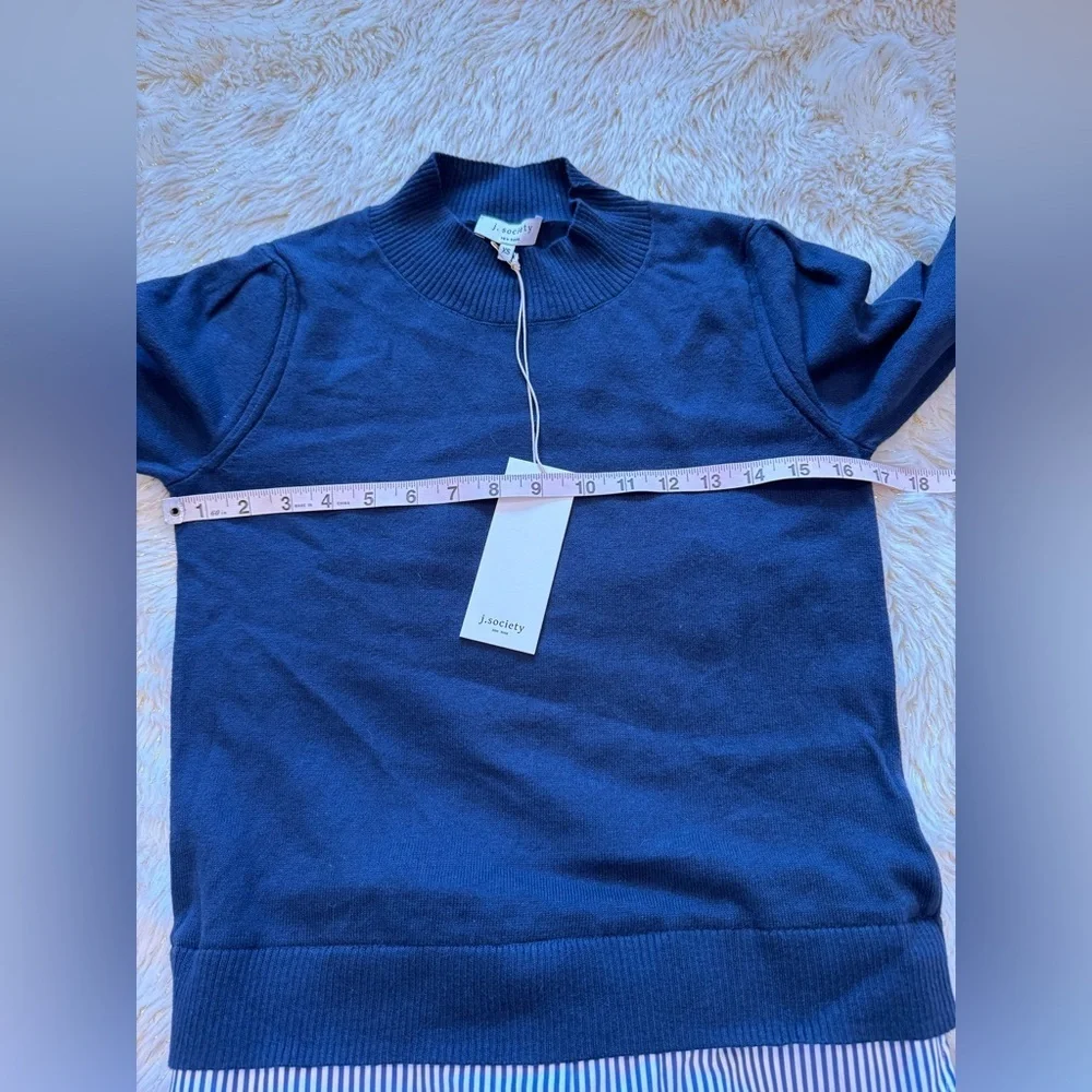 NEW J. SOCIETY striped layered mock in navy XS